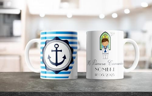 Taza Mi Primera Comunión personalizada con nombre y fecha Marinero