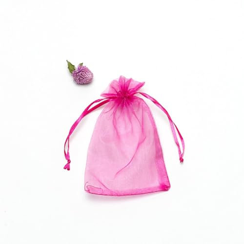 100 Stuck Organzasäckchen 9x12 cm, Geschenkbeutel Organzabeutel, Schmuckbeutel, Organza Säckchen mit Kordelzug, Säckchen Geschenk Schmuck Hochzeit Bonbonsbeutel für Hochzeiten Partys(Dunkelrosa)