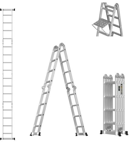 4.7M/15.5ft Telescopic Ladders Folding Aluminum Extension Ladder Loft Ladder Portable Extension Ladder Multi-Purpose Collapsible Ladders for Home Outdoor Household,Max Load 150kg/330lb