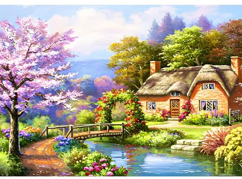 QENSPE 5D Diamond Painting Paysage Villages Peinture Diamant Kit Adulte Complet Paysage Diamond Art Painting, DIY Broderie Diamant Strass Cristal Point de Croix Murale Cadeau Décoration 30x40cm