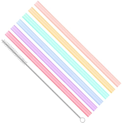 iLamvie 6 Pièces Pailles En Silicone, Pailles À Boire Réutilisables Colorées Pailles En Silicone Écologiques Sans Bpa Avec Brosse De Nettoyage Pour Smoothie,Milk-Shake.
