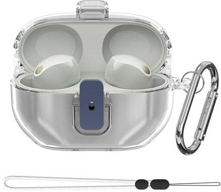 POZCIS for Sony WF-1000XM5 Case Cover, Clear Soft TPU Protective Earbuds Case, Only Compatible with Sony WF-1000XM5, Headphones Case with Carabiner & Lanyard Accessories(Clear)