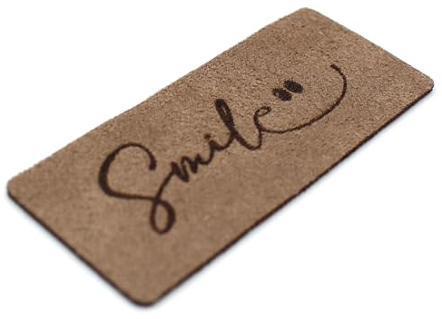 VmG-Store 10x Labels zum Aufnähen Stoff Etiketten aus Wildleder Optik Tags Textiletiketten für Kleidung und Applikation (Smile (SetES12), 10er Set)