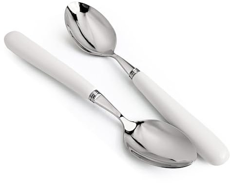 MEIYAHOME Cuchara de cena fina de 20 cm con borde redondo de calidad 18-10 de acero inoxidable blanco mango de cerámica, cucharas de sopa cubiertos de pulido de espejo, cuchara de comida principal