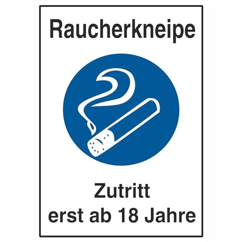Indigos UG - 3mm Aluverbundplatte - Hinweisschild für die Gastronomie Raucherkneipe Zutritt erst ab 18 Jahre 16,5x23 cm - Warnung - Sicherheit - Hotel, Firma, Haus