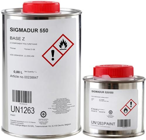 PPG Sigma Sigmadur 550 2K Peinture polyuréthane pour navires et métaux Haute résistance Brillant RAL Universel Convient pour métal, stratifié (6005) Vert course britannique 1 litre (11m2)
