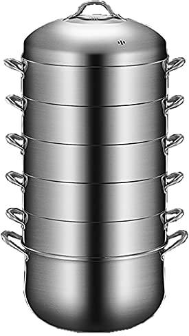 ANSNOW Suppentopf Mit Doppelkocher/Glasdeckel, Edelstahl-Dampfgarer, 6-Stufiger Dampfgarer, Dampfeinsatz, Pan Cook Dampfgarer, Großer Suppentopf Zum Kochen, Silber