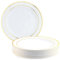 MATANA 50 Premium White Plastic Dinner Plates with Gold Rim, 26cm / 10 Inch - Elegant & Reusable Party Plates for Weddings, Birthdays, Picnic, BBQ, Parties