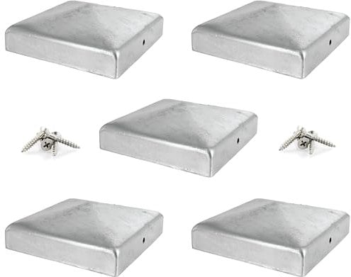 IRONTITE® 5 Pack Metal Fence Post Caps 4x4 Galvanised, Newel Post Cap Fence Toppers to Suit 100mm (4) Square Fence Newel Posts. Protect Your Posts with This Pyramid Fence Post Protector (GALV)