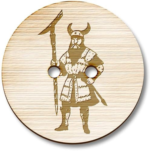 8 x 23mm 'Viking Warrior with Battle Axe' Round Wooden Buttons (BT00120710)