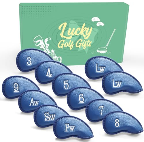 Golf Head Covers for Irons Synthetic Leather Value 11/12 Piece Set,Iron Club Headcover Lightweight Easy to Use Fit Main Iron Clubs Gift Set (Single-Side Blue)
