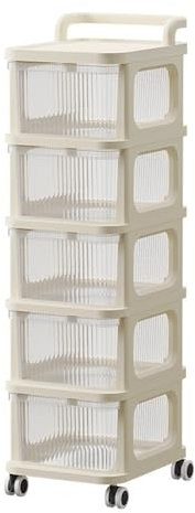 2/3/4/5-Layers Storage Rack on Wheels Storage Box Shelf Plastic Bedside Table on Wheels, White Cupboard Clothes/Shoes/Toys/Snack Organizer Cart for Living Room/Bedroom/Hallway/Office (5 Drawers)