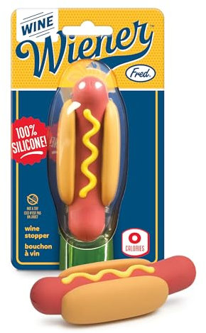 Genuine Fred WINE WIENER- Hot Dog Wine Bottle Stopper, Resuable Silicone Sealer, Wine Preserver Accessory, Great White Elephant Gift and Stocking Stuffer