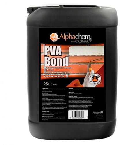 CROMAR AlphaChem PVA Bond | Multi-Purpose Bonding Agent - Concrete & Plaster Additive - General Purpose Adhesive | Rapid Bonding – Improves Adhesion| 25L