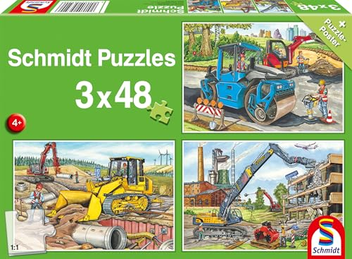 Schmidt Spiele 56520 Meine liebsten Baustellenfahrzeuge, 3x48 Teile Kinderpuzzle