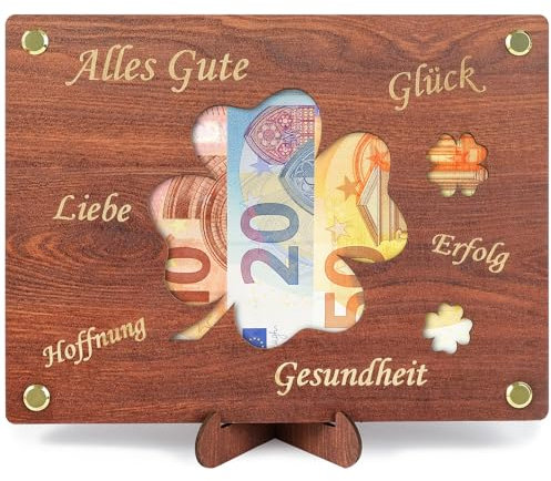 ARTREE Geldgeschenke Geburtstag, Personalisiertes Kleeblatt Geburtstagskarte aus Holz Jubiläum Hochzeitsgeschenke Geld Geschenkideen, Holz Geburtstagskarte mit Ständer für Frauen Männer