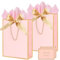 Gift Bags for Presents, 2 Pack Medium Paper Bags with Bow Ribbon Tissue Paper Cards Thank You Gift Bag with Handles for Christmas Holiday Birthday Shopping Bags(Pink,Gold)