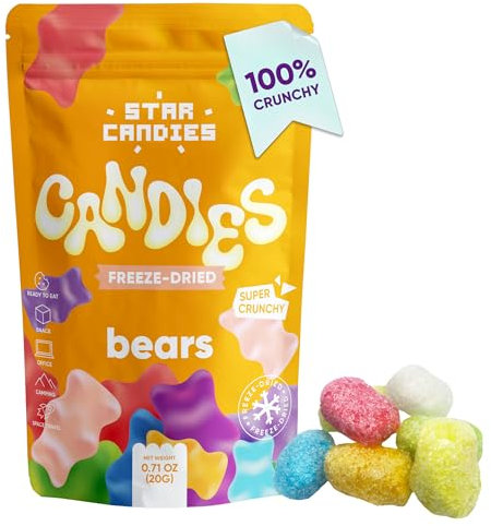 Star Candies Freeze Dry Gummy Bears - Super Crunchy Rare Candy - Full Flavour Gourmet Freeze Dried Candy Dessert great for Birthday - Freeze Dried for Crispiness - Space Food, Gift (20 g, 1 pack)