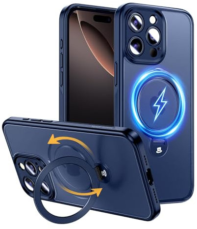 MAGIC JOHN für 16 Pro Hülle [Kompatibel mit MagSafe] (Unsichtbarer Ständer, Umfassender Militärischer Schutz, Verstellbarem Ständer) All-in-One Handyhülle Case (Blau)