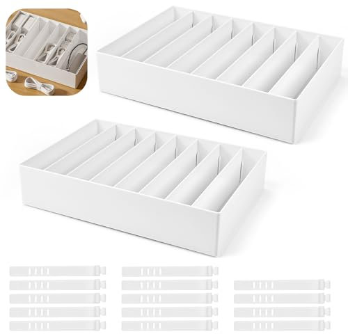 KNGNGK 2 Stück Groß Datenkabel Organizer Box Ladekabel Aufbewahrungsbox Kabel Box Cable Aufbewahrung Datenkabel Kabel Organisator Verstellbar Abziehbar Fächer mit 14 Kabelbindern Kunststoff Weiß