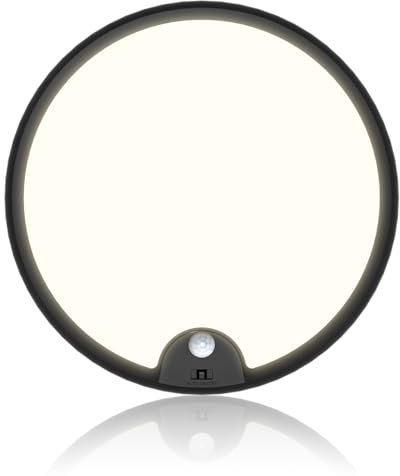 Peasur Motion Sensor LED Ceiling Light Battery Operated, 3000K 300LM Ø18cm Black Bath Ceiling Lights, Battery Wall Lights Indoor, Wireless Light for Loft,Garage,Shed,Porch,Attic