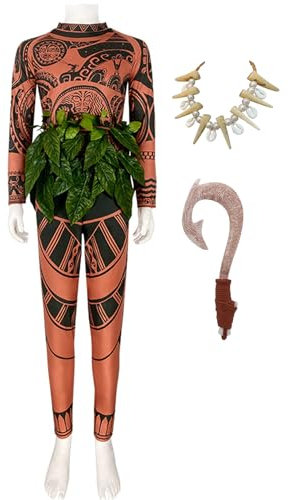 Bauxhie Erwachsene Männer Maui Tattoo Kostüm Shirt Tops Ozean Thema Kostüm Perücke Halskette Halloween Cosplay Prop (Style 2, XXL)