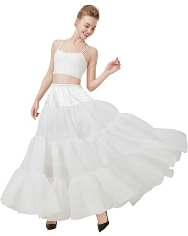 BEAUTELICATE Petticoat Unterrock Lang Tüll Reifrock A Linie 50er Jahre Petticoat Crinoline für Hochzeit Brautkleid Rockabilly Kleid Karneval Halloween S-XXL