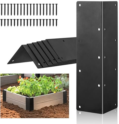 KvyusFlourish Eckwinkel für Hochbeete, 27,9 cm, Metall, L-Halterungen für mit Schrauben, schwarz, Winkelwinkel, 27,9 x 7,6 x 7,6 cm, für Holz, Blumenkasten, Winkelstrebe, Schwarz, 6 Packungen