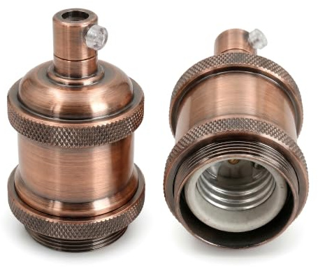 LEDSone E27 Vintage Solid Bulb Socket Ceramics Lamp Holder Edison Screw Light Bulb Socket Adapter Ideal for Vintage Edison Filament Bulbs Antique metal (Copper 2 Pack)