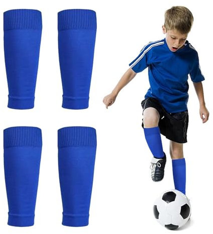 2 Pairs Football Sock Sleeves, Kids Sock Sleeves for Football Games Beginner, Team Leg Socks, Pre Cut Soccer Socks for Running or Training Beginner (Blue)