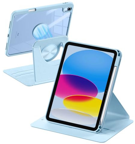 drivego 360 Rotating Case for iPad A16 11th Generation 11 Inch 2025/10th Generation 10.9 Inch 2022, Magnetic Detachable Cover with Pencil Holder for iPad 11/10 Gen, PC Clear Back, Light Blue