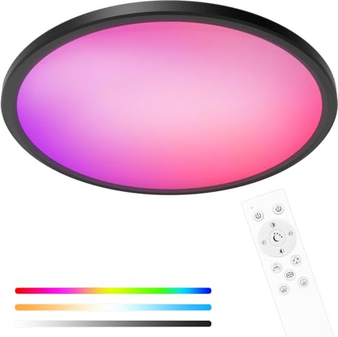 hepside LED Deckenleuchte Dimmbar mit Fernbedienung, 24W Ø30cm RGB LED Deckenlampe Farbwechsel, 3000K-6500K Rund Deckenleuchte Flach 2400LM für Schlafzimmer Badezimmer Wohnzimmer