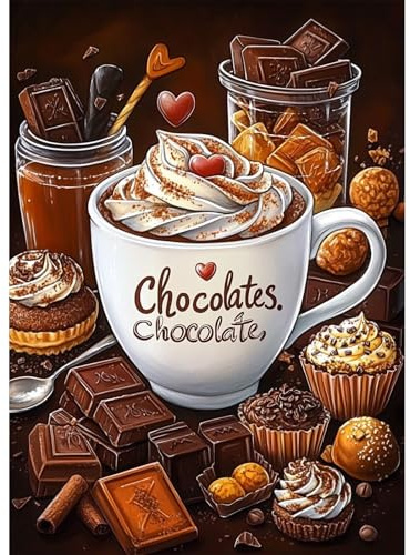 QENSPE Diamond Painting Kaffee Set Erwachsene, Diamond Art Schokolade, 5D Diamant Malerei DIY Gems Kreuznähte Rund Diamants Kunst Handwerk für Haus Zimmer Wand Dekor 30x40cm