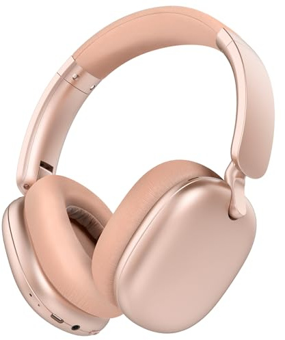 RORSOU C6 Cuffie con Cancellazione Attiva del Rumore, Cuffie Wireless Over Ear Bluetooth, Cuffie Leggere Piegevoli con Cupole Profonde per Bassi Comfort e Microfono Oro Rosa