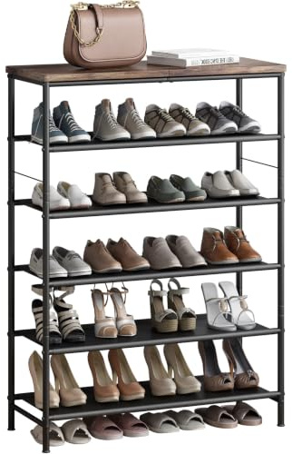 Dazioter Schuhregal 6 Ebenen Schwarz Metall,mit oberem MDF-Paneel und Regal Vliesstoff,Platzsparend für Eingangsbereich Flur