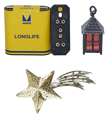 Generisch Alfred Kolbe Batterie mit Krippenlaterne und Weihnachtsstern, Dekoratives Krippenzubehör Set