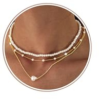 Morfetto 3Stück Kette Gold Silber Damen Halskette Wasserfest - Hypoallergen Perlenkette Goldkette Silberkette Damen - 14K Vergoldete Perlen Ketten Gold Layering Halskette Kette Silber Golden Perle