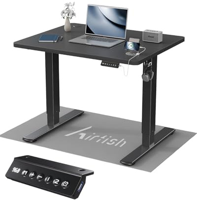 Airfish Höhenverstellbarer Schreibtisch 80x60cm, Kinder Schreibtisch Höhenverstellbar Elektrischer mit Memory-Funktion, Bürotisch Höhenverstellbar für Home Office Steh-Sitz Tisch Standing Desk Schwarz