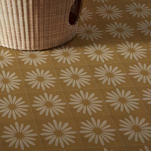 Fliesensticker Orange Beige Blume Klebefliesen Küche Bad Pvc Fliesenaufkleber Boden Badezimmer Wasserdicht Tile Sticker Fliesen Folie Ölfest Wandfliesen Selbstklebend Küche 30x30cm/20 pcs