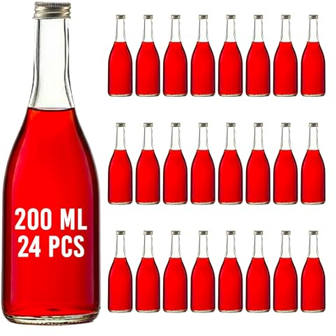 Amajoy 24 botellas de cristal vacías de 200 ml con tapón de rosca, 200 ml, botella de vino, botella de licor, vinagre o aceite para rellenar