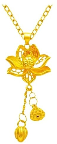 Tolldek Gelbgold 999 24 Karat Halskette Damen Modeschmuck, Blumen Anhänger Damenkette, 24K Gold Kette Frauen Echter Schmuck Allergiefrei