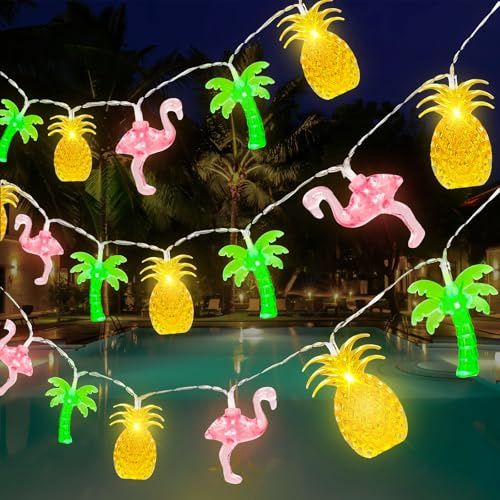 Lichterkette Hawaii Sommer Lichterketten, 3 Meter 20 LED Hawaiian Tropische Lichterkette Ananas Flamingo Lichterketten Palmen, Batteriebetrieben, für Strand, Tropische Party, Hawaii, Sommerparty Deko