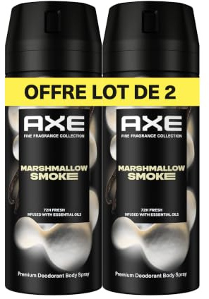 AXE Déodorant Homme Spray Marshmallow Smoke Collection Prestige 2x150ml | 72h de Protection Anti-Odeurs, Collection Parfum Prestige, Vanille & Patchouli, 2x Plus d’Actifs Anti-Odeurs au Zinc