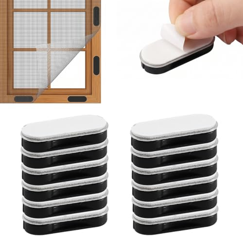 KOHVAN 12 Pezzi Magneti per Zanzariere, Calamite per Zanzariere, Calamite per Tende, Clip Magnetiche Adesive Senza Fori per Rete Zanzariera, Tende e Oscuranti