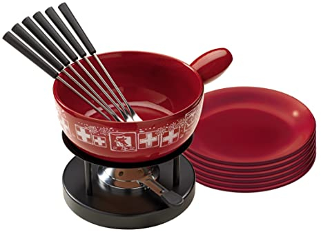 Kuhn Rikon 32010 Set de Fondue au Fromage Céramique Rouge 22 x 22 x 30 cm