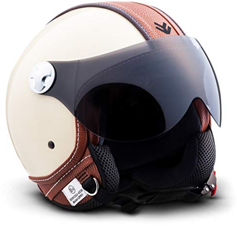 ARMOR HELMETS® AV-84 „Vintage Deluxe Creme“ · Jet-Helm · Motorrad-Helm Roller-Helm Scooter-Helm Moped Mofa-Helm Chopper Retro Vespa Vintage · ECE 22.05 Visier Schnellverschluss Tasche S (55-56cm)