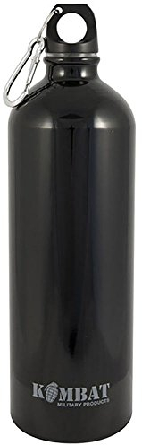 Kombat Tactical Army Military Aluminium Water Bottle Carabiner Flask Black 500ml/1000ml (0.5 Litre (500 ML))