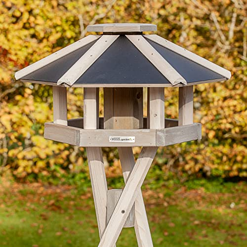 VOSS.garden Norje hochwertiges Vogelhaus weiß, mit Kreuzstandfuß, Futtervogelhaus Vogelhäuschen Vogelfutterstation Vogelvilla