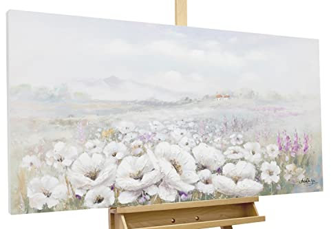 KunstLoft Leinwandbild | 100% HANDGEMALT | 120x60cm | Gemälde 'Field of Scent' | Blüten | Grün Grau | Wandbild Wohnzimmer