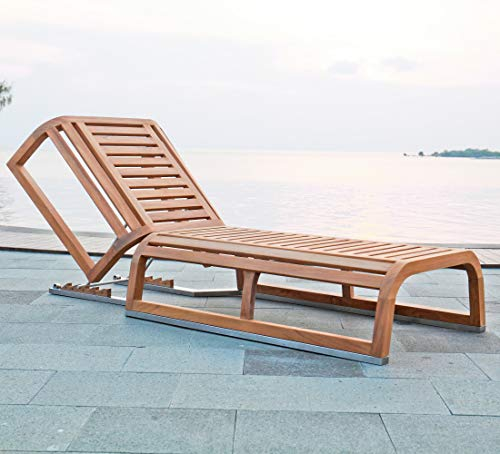 Teako Design Gartenliege Alpes Teak unbehandeltes Massivholz Wetterfest Teakholz Sonnenliege Saunaliege verstellbar